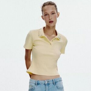 ZARA JEWEL COLLAR RIBBED POLO SHIRT